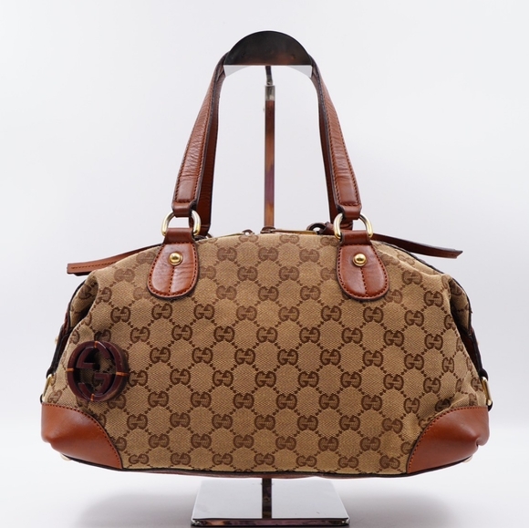 AV04 ❤️ GUCCI Monogram Brick Lane Boston - Picture 1 of 15